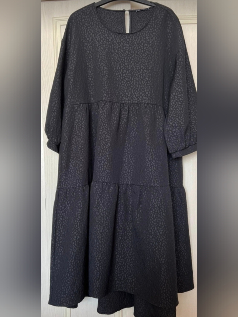 Zara Black Textured Tiered Dress